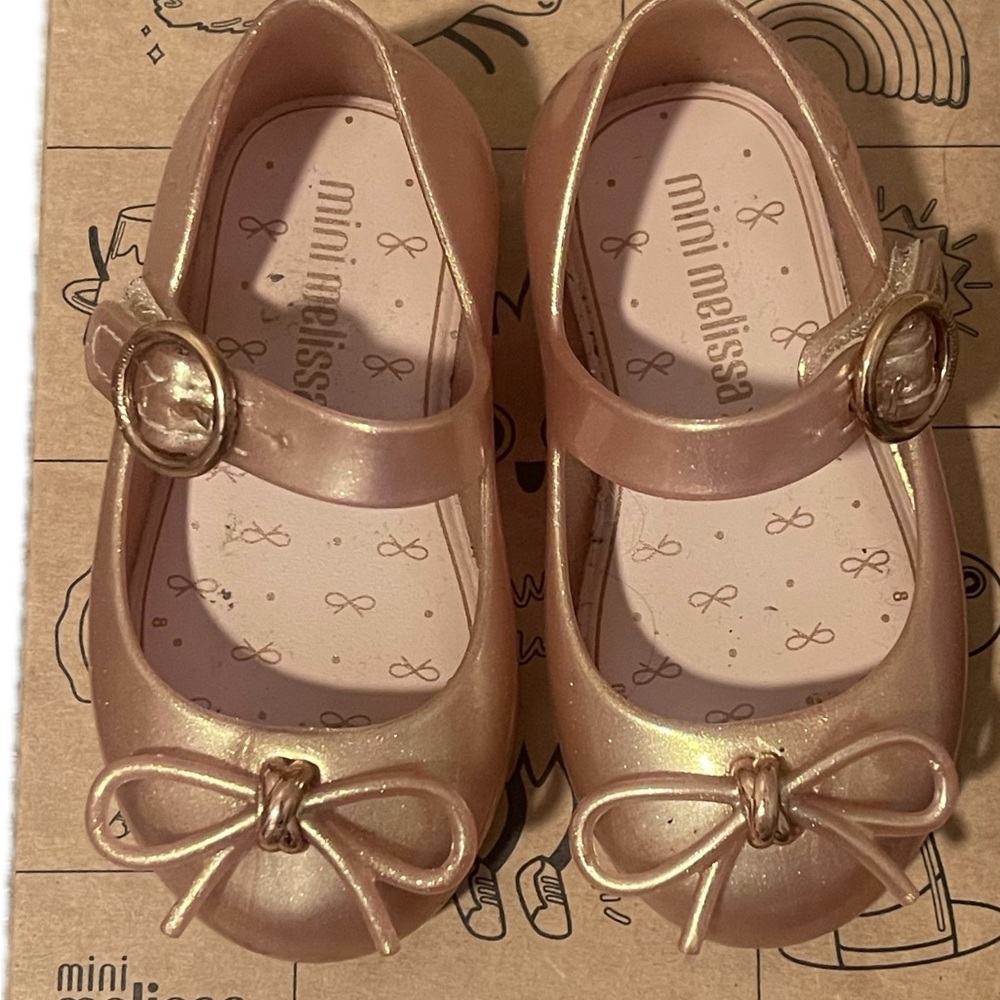 Mini Melissa Shimmering Pink Bow Dress Shoes